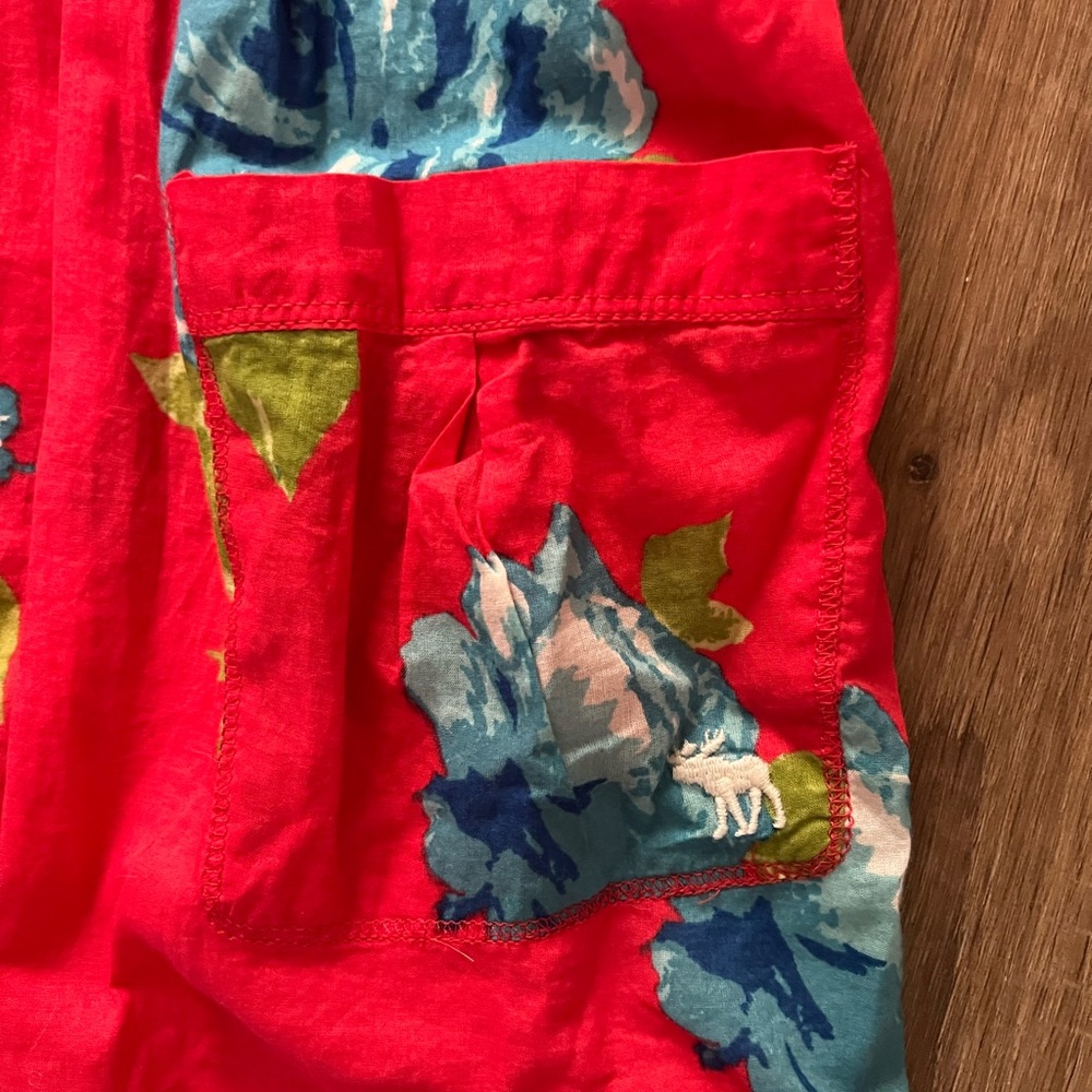 Abercrombie & Fitch Y2K Rare Babydoll Tunic Bright Red Coral Blue Floral Pattern - Picture 4 of 4